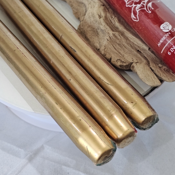 3-GOLD Wax 10" TALL Candles PLUS 1-6" Chunky American Greetings RED Christmas - Picture 7 of 16